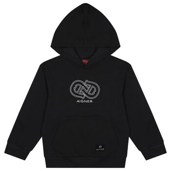 Boys Black Logo Hooded Top
