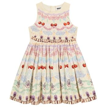Girls Beige Cherry & Floral Dress