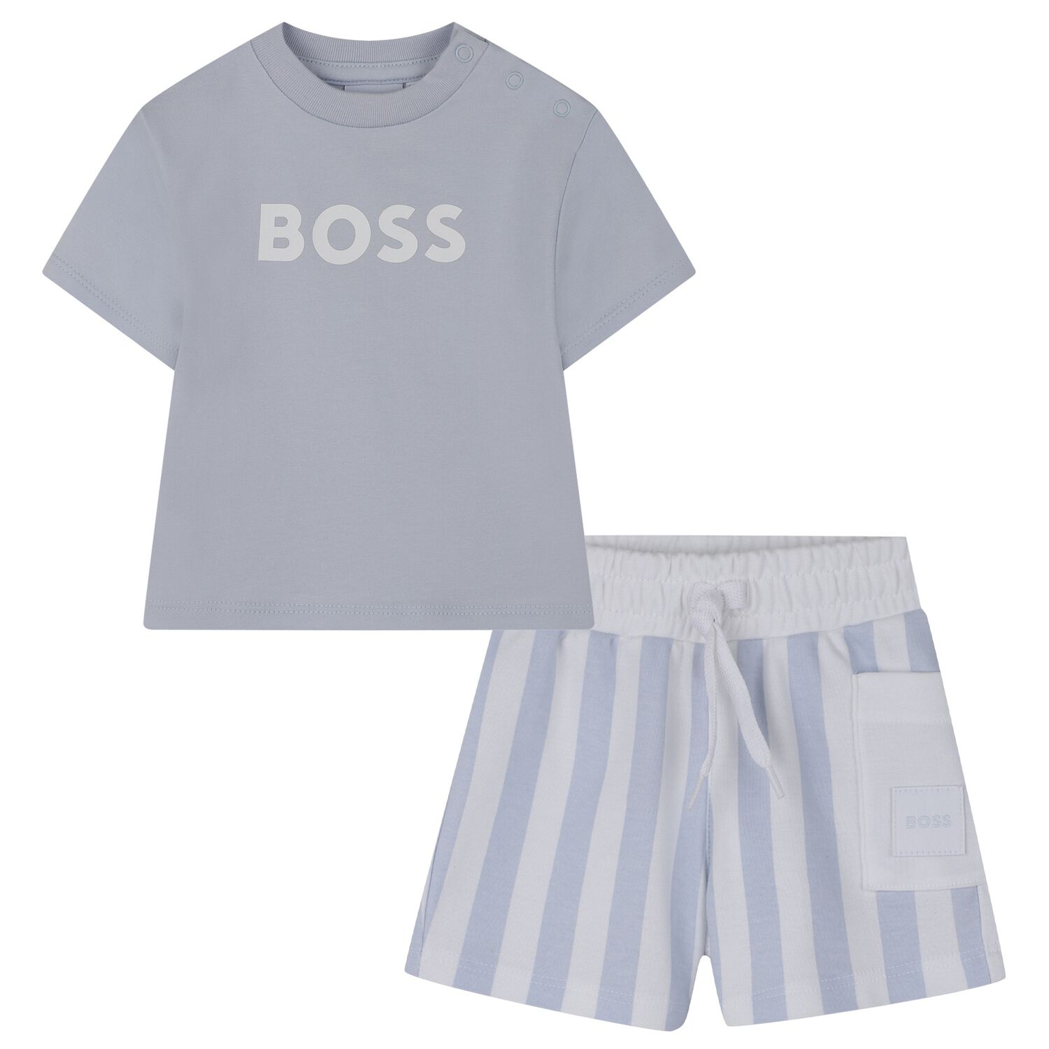 Baby Boys Blue & White Logo Shorts Set, 2, hi-res