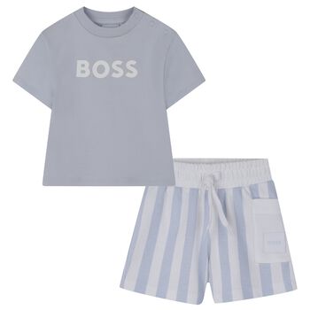 Baby Boys Blue & White Logo Shorts Set
