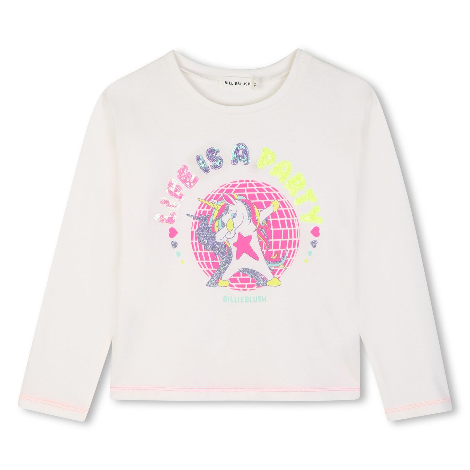 Girls Ivory Sequin Unicorn Long Sleeeve Top, 1, hi-res
