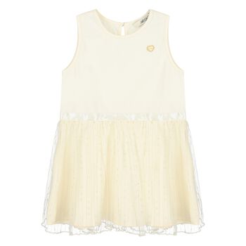 Younger Girls Ivory Logo Sleeveless Dress