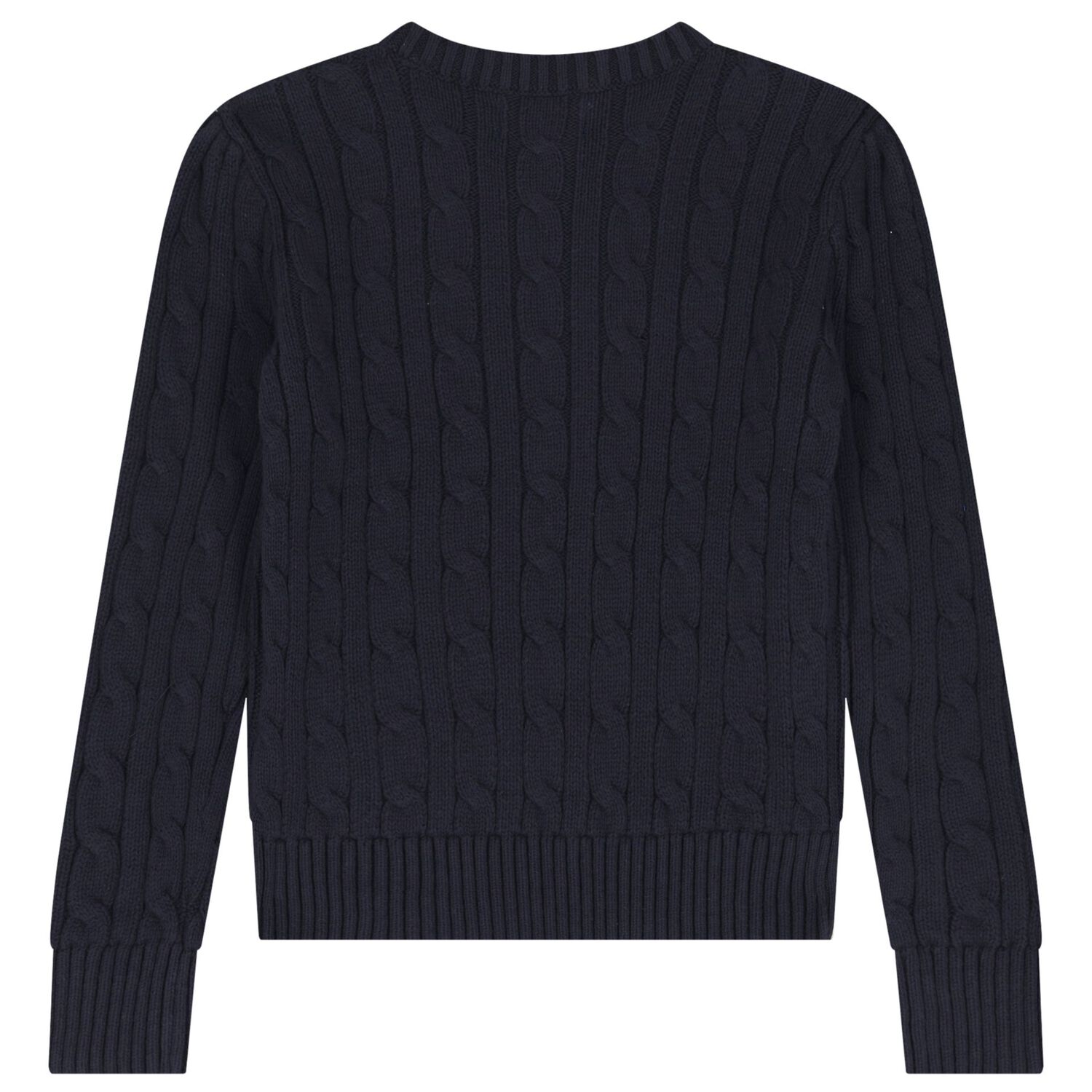 Girls Navy Blue Logo Cable Knit Jumper, 1, hi-res