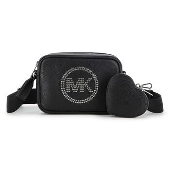 Girls Black Rhinestone Logo Leather Handbag ( 17CM )
