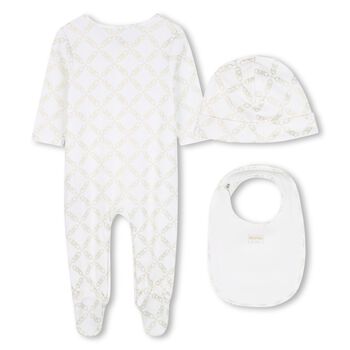 Baby Girls Ivory & Gold Logo Babygrow Gift Set