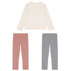 Girls Ivory, Pink & Grey Leggings Set, 3, hi-res