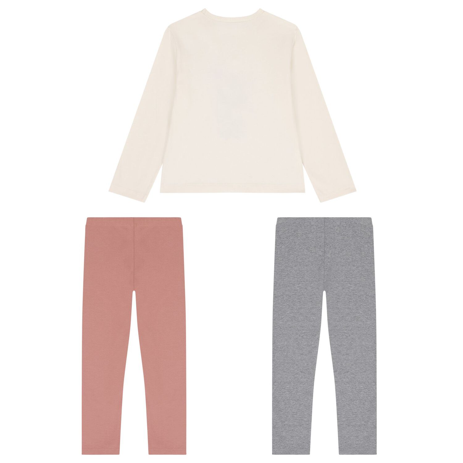 Girls Ivory, Pink & Grey Leggings Set, 3, hi-res
