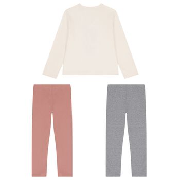 Girls Ivory, Pink & Grey Leggings Set