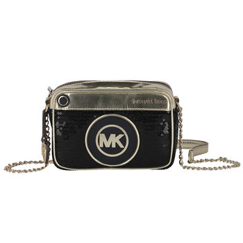 Girls Black & Gold Sequin Logo Shoulder Bag