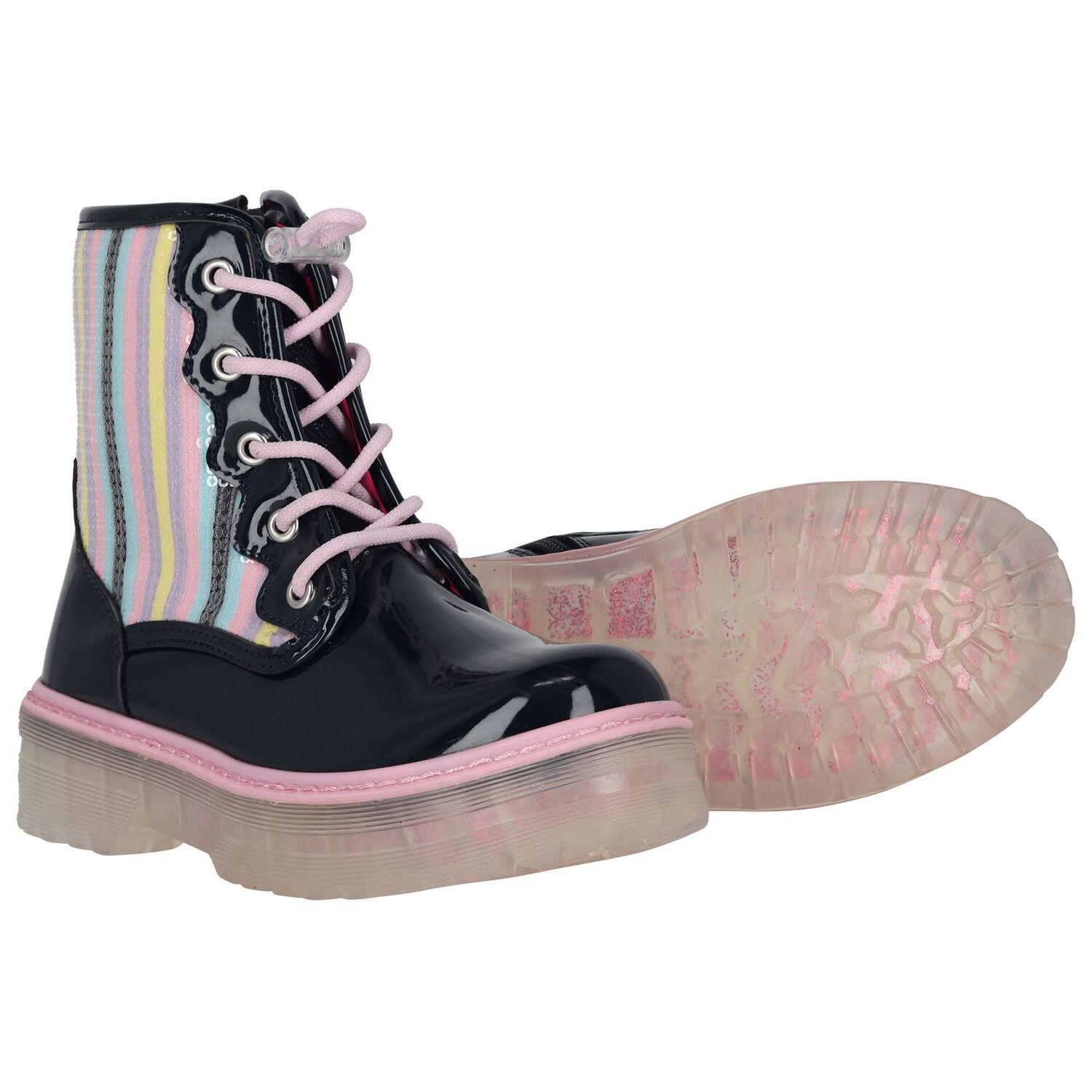 Girls Navy Blue Embellished Boots, 1, hi-res