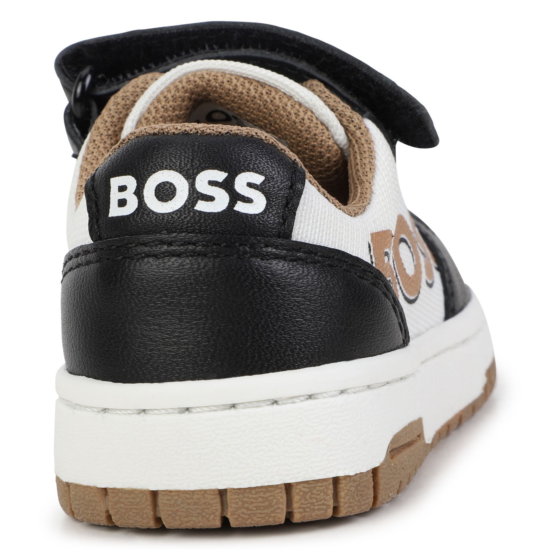 BOSS Boys White & Black Logo Trainers | Junior Couture USA