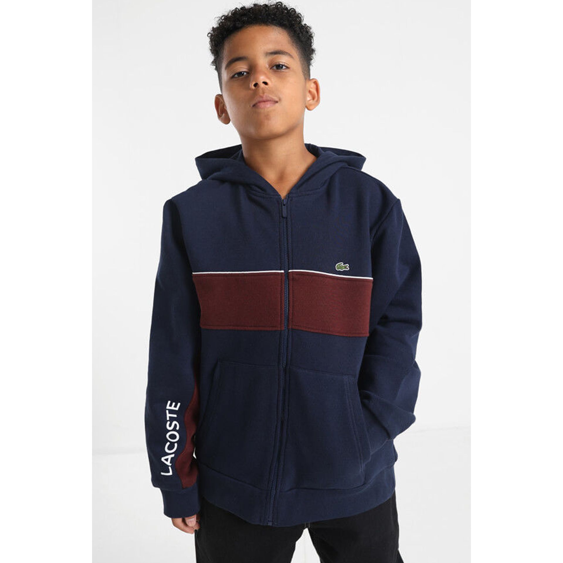 Lacoste Boys Navy Blue Logo Hooded Zip Up Top Junior Couture Bahrain