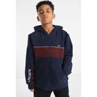 Boys Navy Blue Logo Hooded Zip Up Top, 1, hi-res