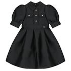 Girls Black Satin Jacquard Logo Dress, 1, hi-res