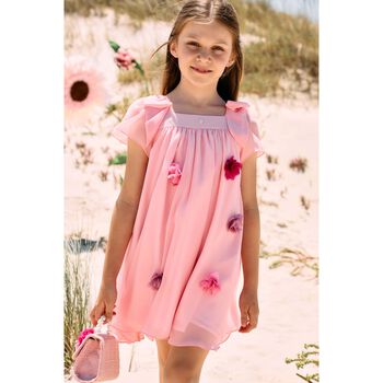 Girls Pink Chiffon Floral Dress