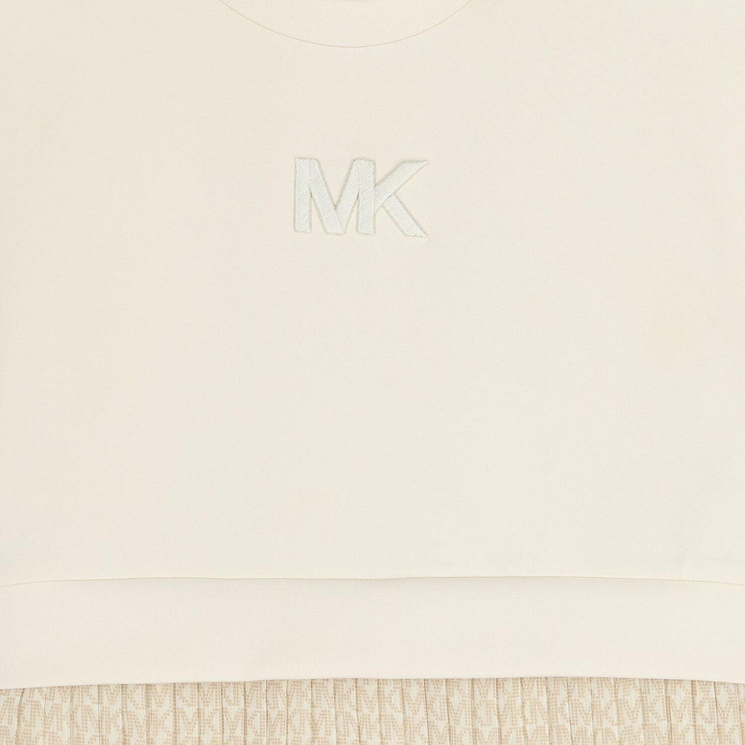 Girls Beige Logo Pleated Dress, 1, hi-res