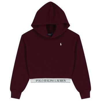 Girls Burgundy Logo Hooded Top