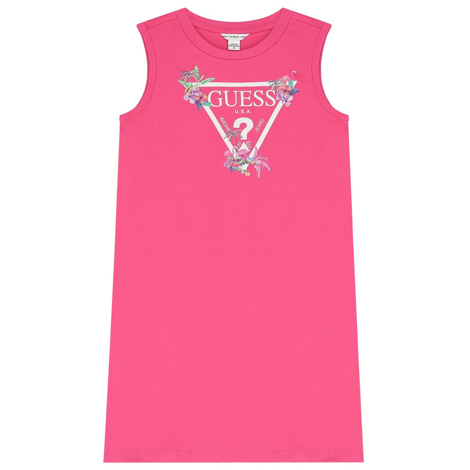 Girls Pink Floral Logo Dress, 2, hi-res