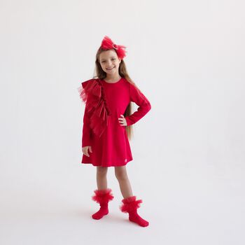 Girls Red Logo Ruffled Dress