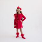 Girls Red Logo Ruffled Dress, 1, hi-res
