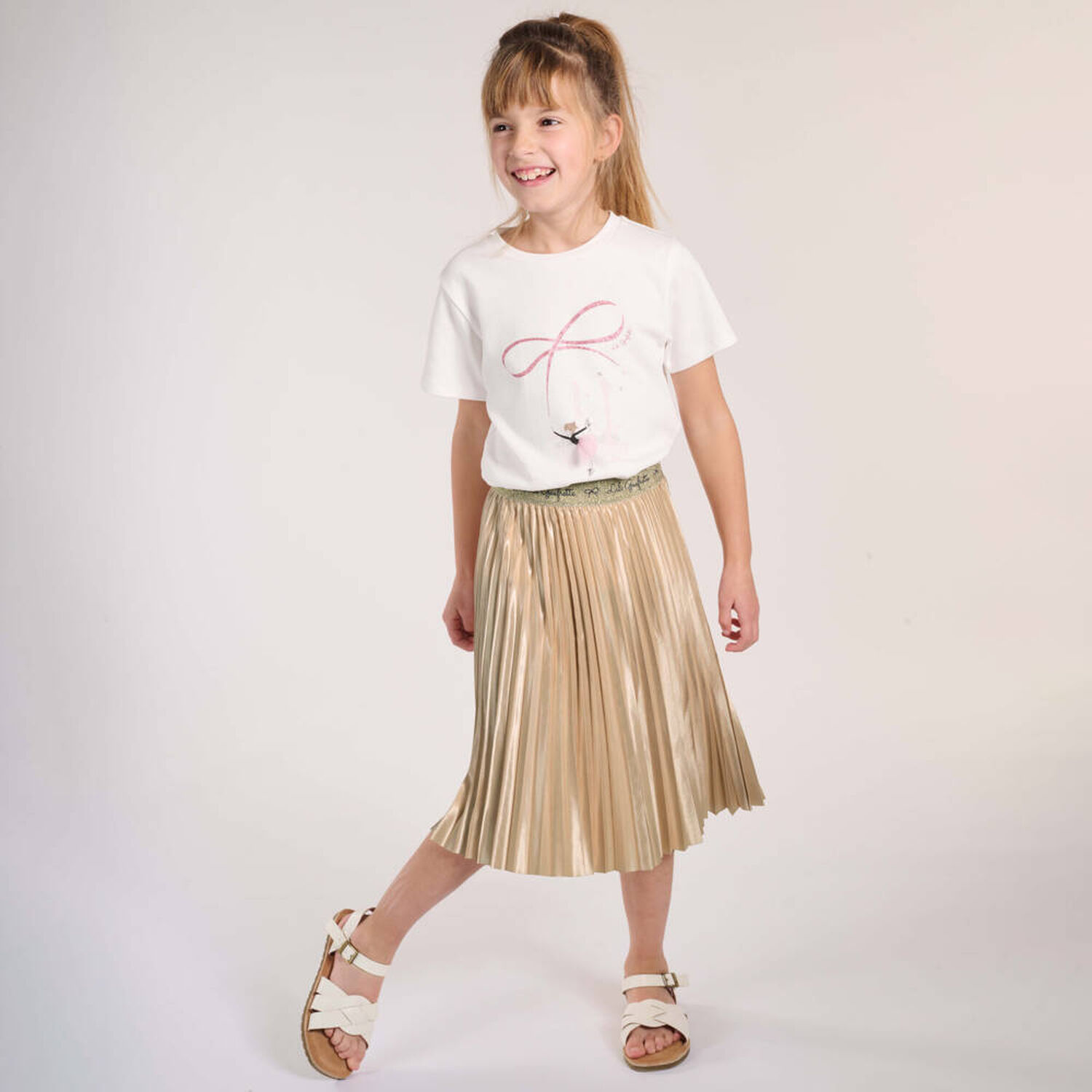 Girls Gold Pleated Skirt, 1, hi-res image number null