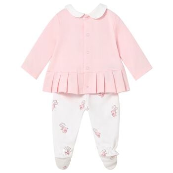 طقم ملابس اطفال من قطعتين باللونين الوردي و الابيض للبنات 