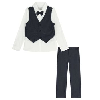 Boys Navy Blue & White Trousers Set