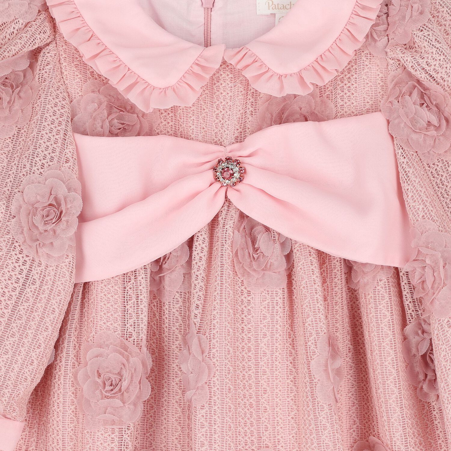 Girls Pink Bow & Flowers Dress, 1, hi-res