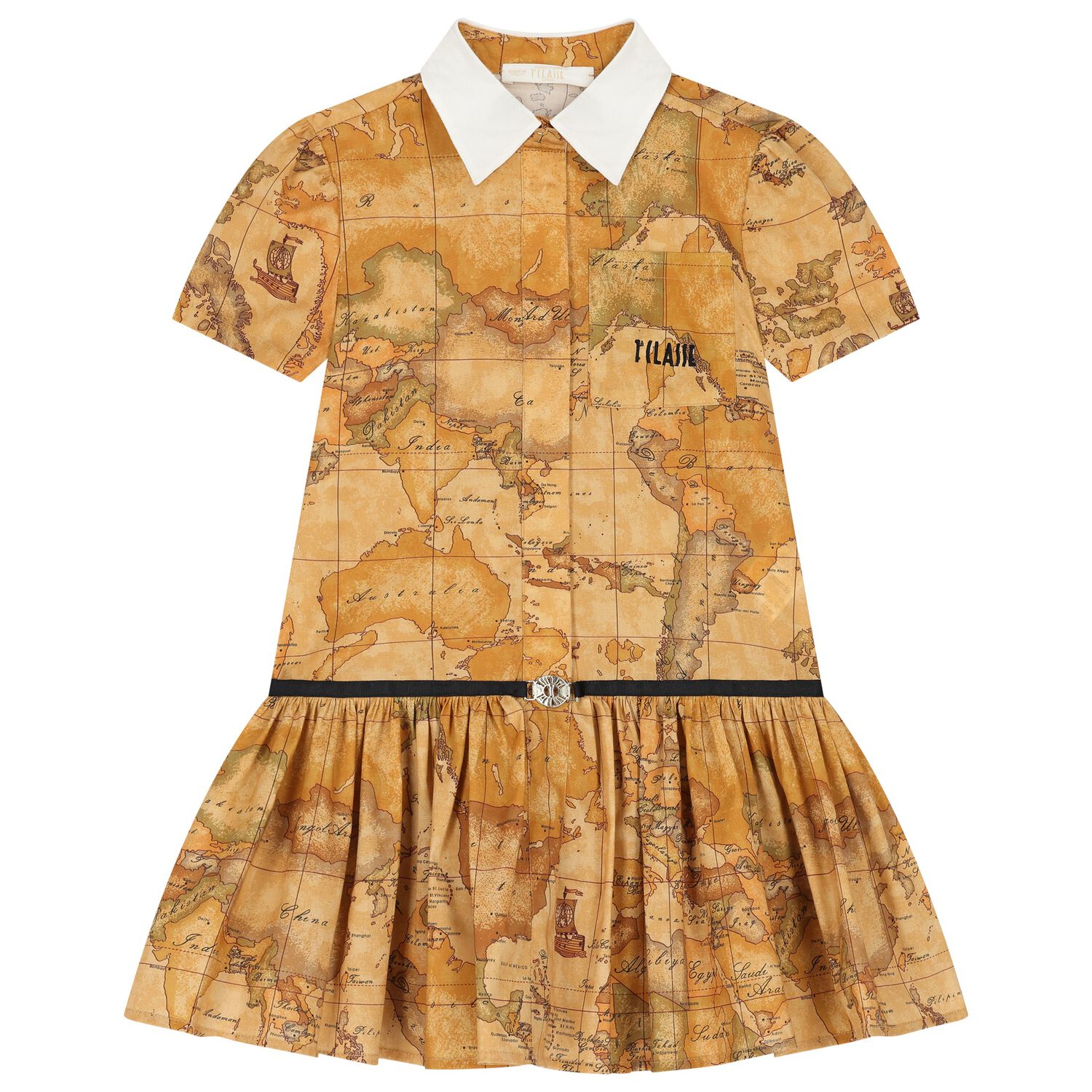 Girls Beige Geo Map Dress, 1, hi-res