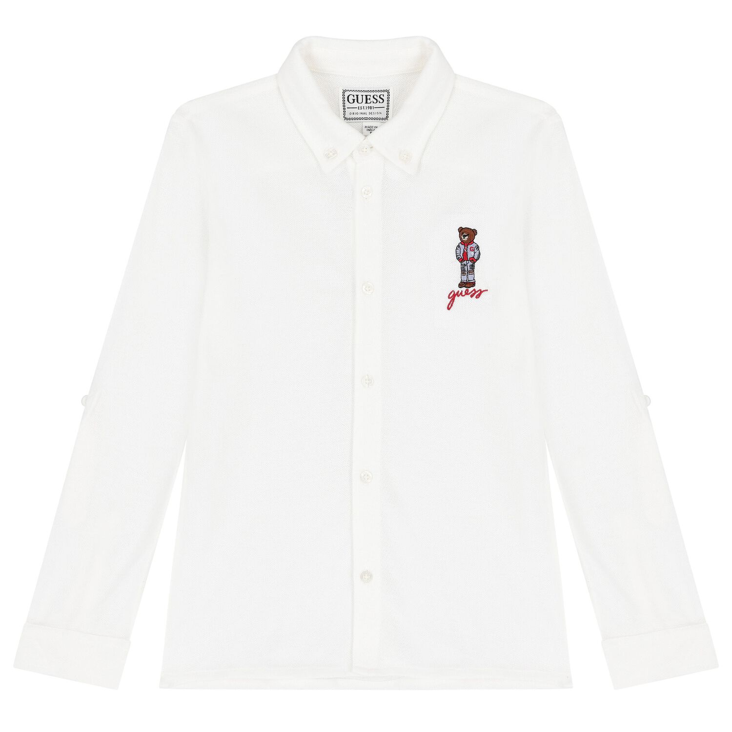 Boys White Teddy Bear Polo Shirt, 1, hi-res