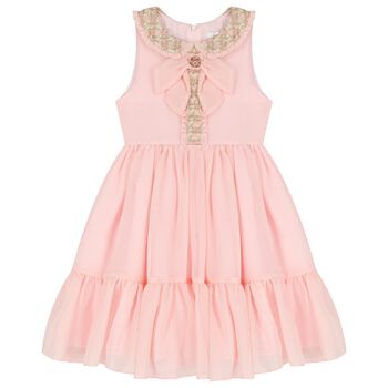 Girls Pink Chiffon Bow Dress