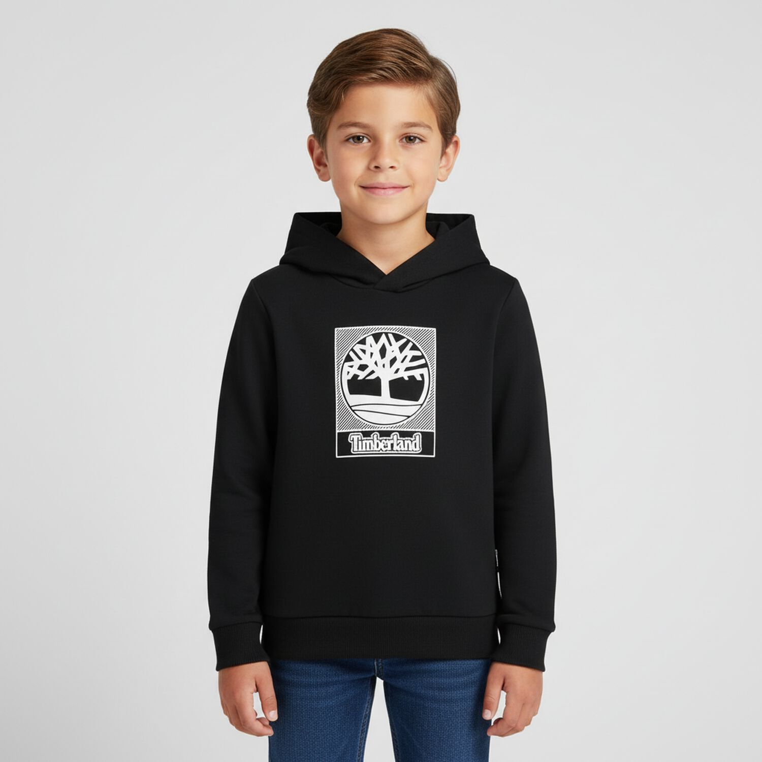 Boys Black Logo Hooded Top, 1, hi-res image number null