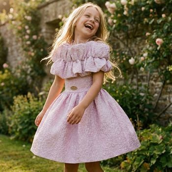 Girls Purple Logo Ruffled Dress