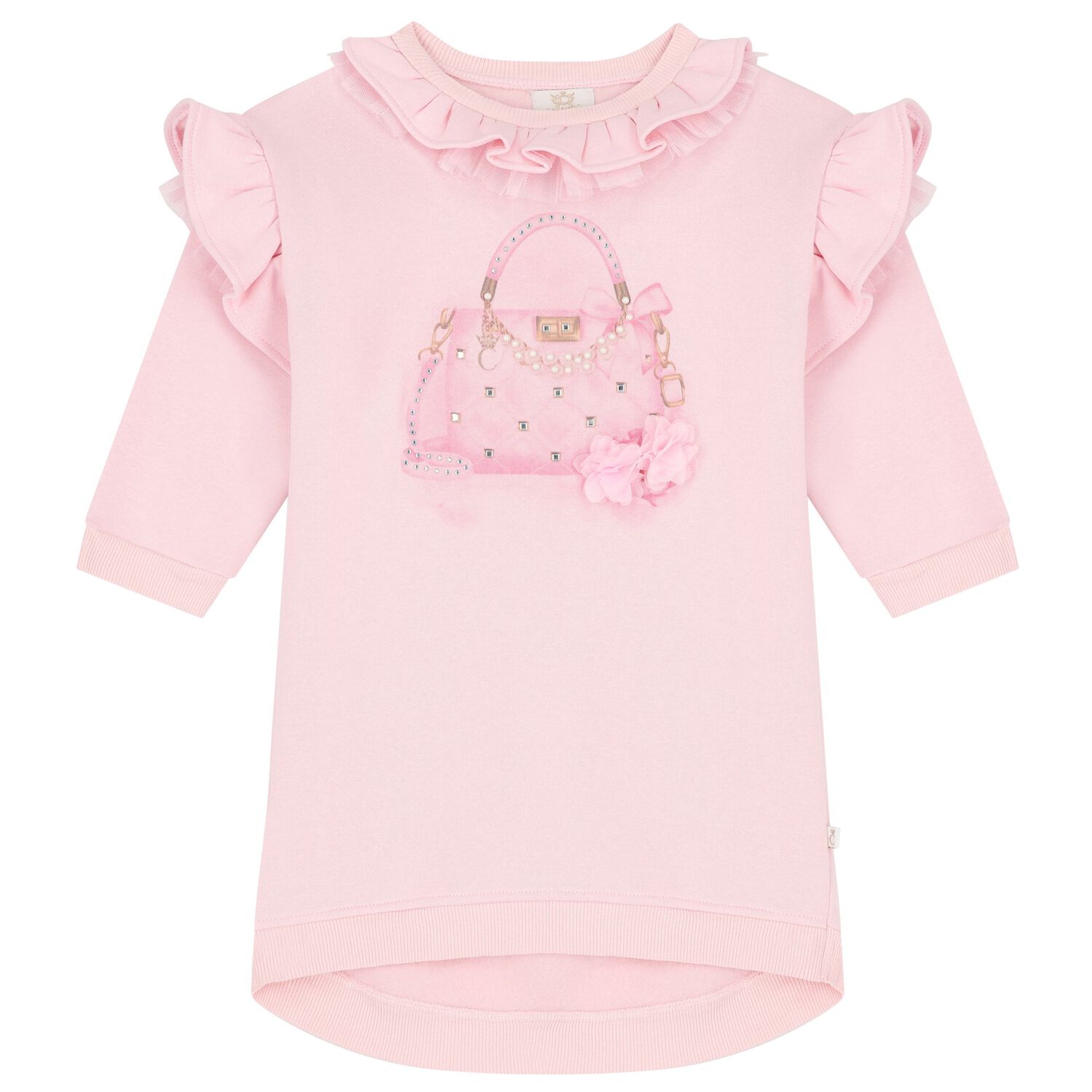 Girls Pink Logo Bag Ruffled Dress, 2, hi-res image number null