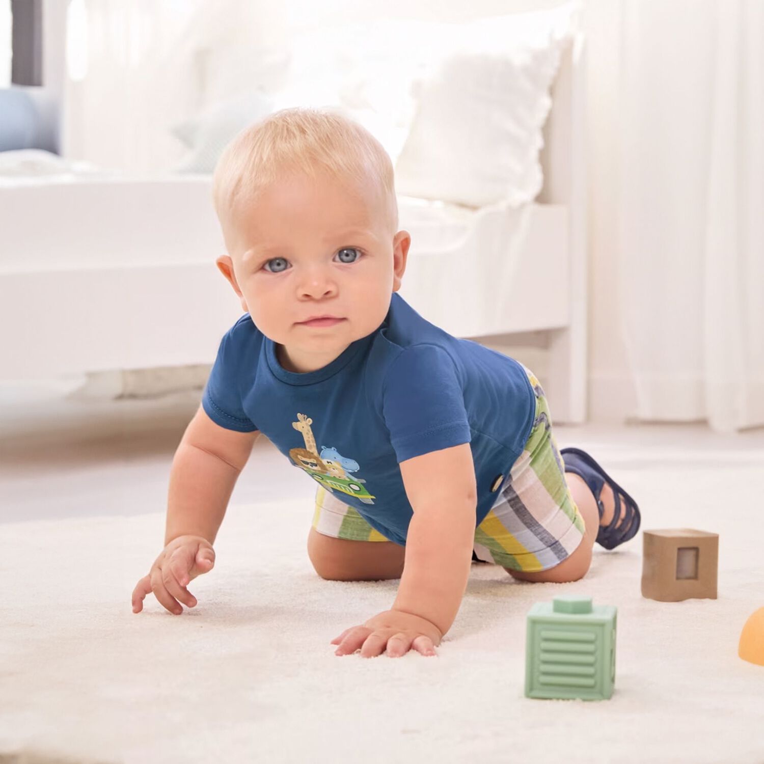 Baby Boys Blue Shorts Set, 2, hi-res image number null