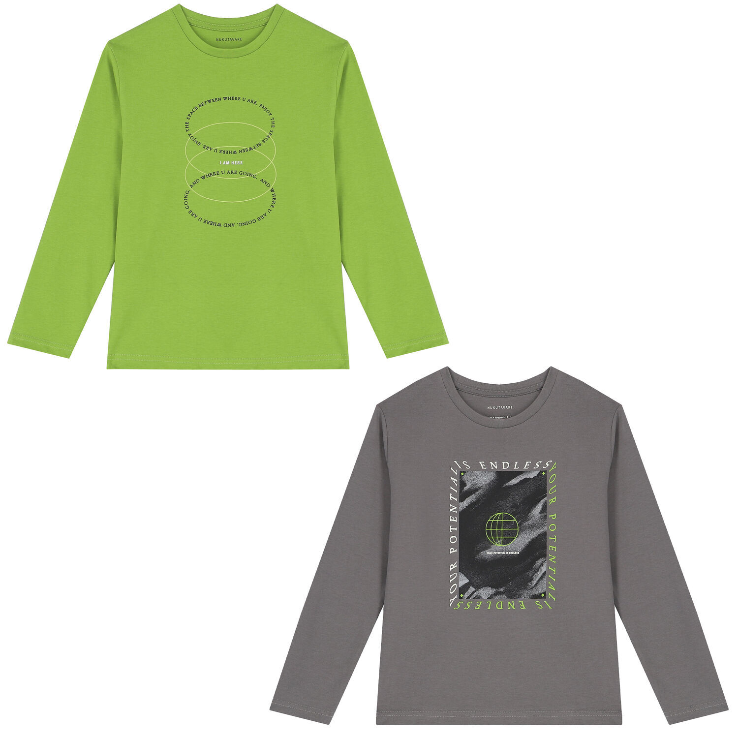 Boys Grey & Green Long Sleeve Top ( 2-Pack ), 1, hi-res image number null