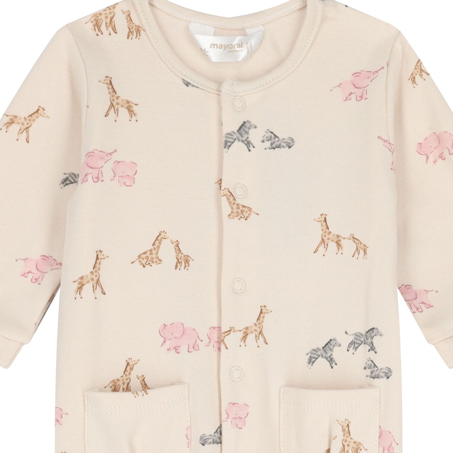 Baby Girls Beige & Pink Animals Babygrows ( 2-Pack ), 3, hi-res