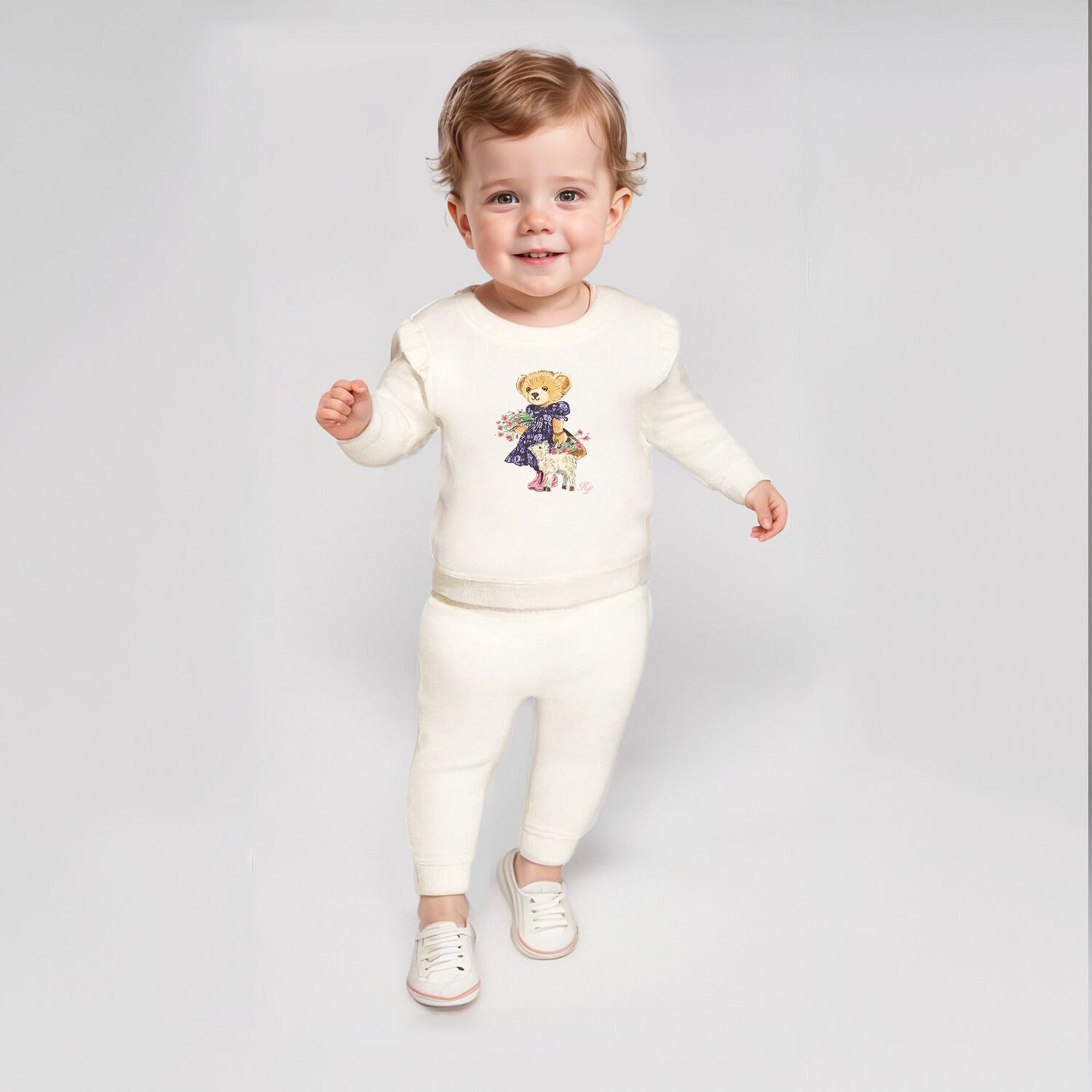 Baby Girls Ivory Polo Bear Tracksuit, 1, hi-res
