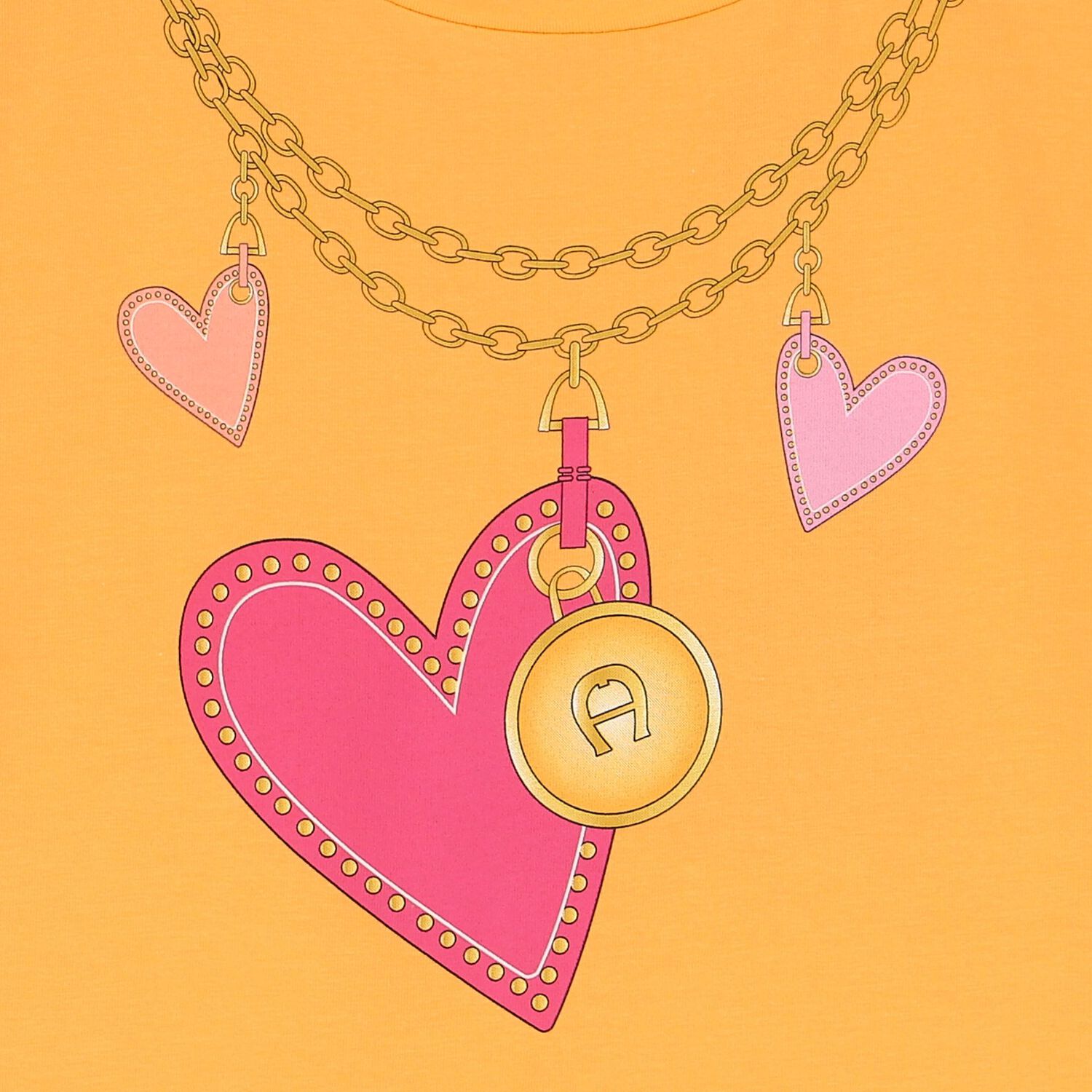 Girls Orange Logo Hearts T-Shirt, 2, hi-res