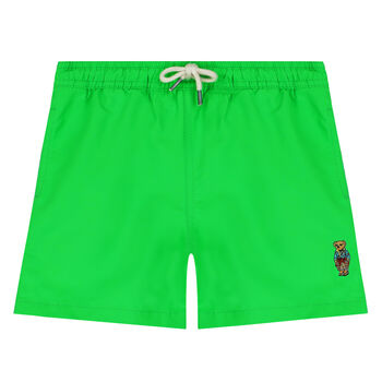 Boys Green Polo Bear Swim Shorts