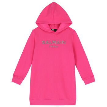 Girls Pink Logo Hooded Dress
