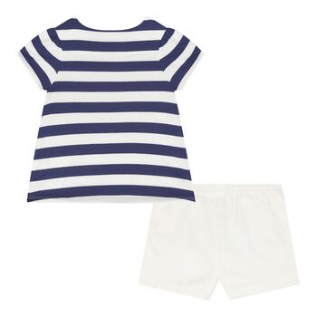 Baby Girls Navy Blue & White Striped Shorts Set