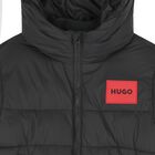Boys Black Logo Puffer Jacket, 1, hi-res