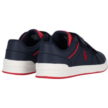 Boys Navy Blue & Red Logo Trainers