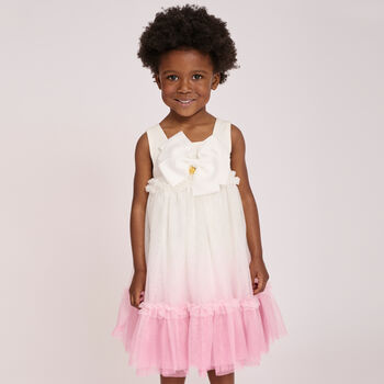 Girls White & Pink Tulle Ombre Dress