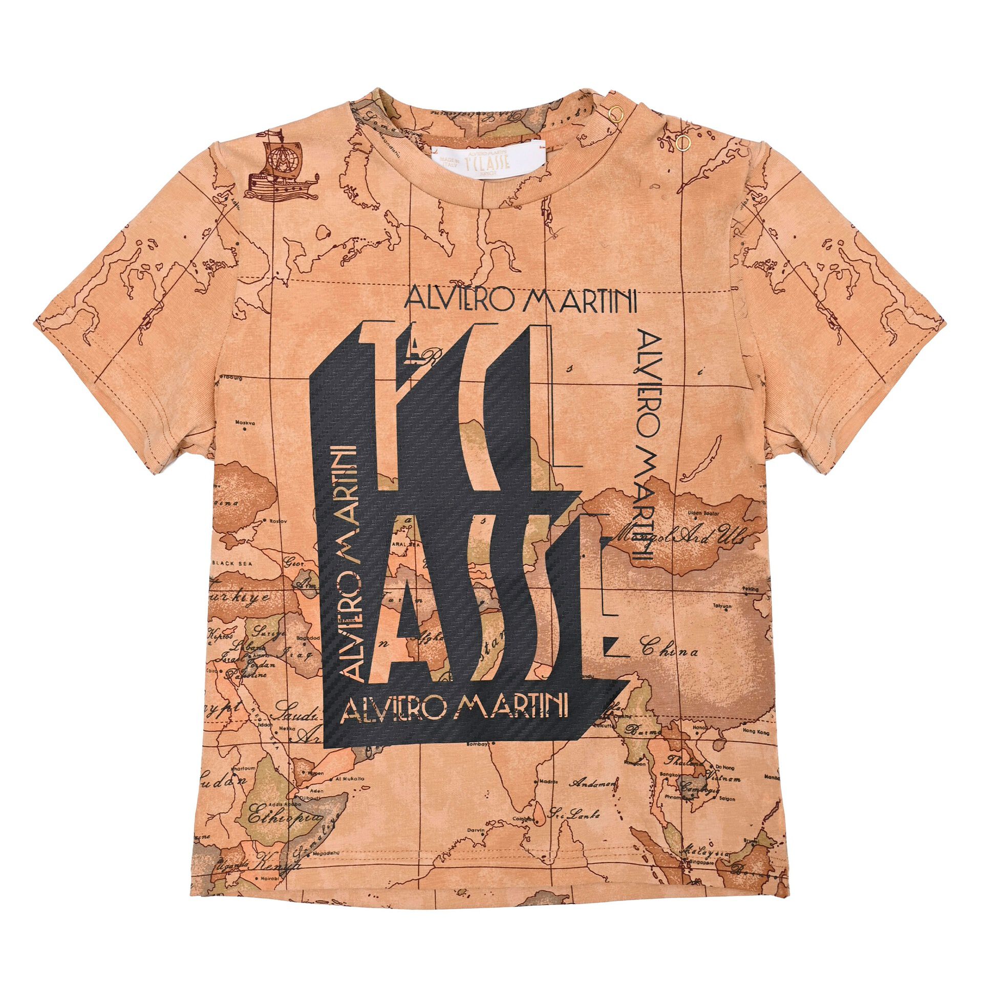 Alviero Martini Boys Beige Geo Map T Shirt Junior Couture USA
