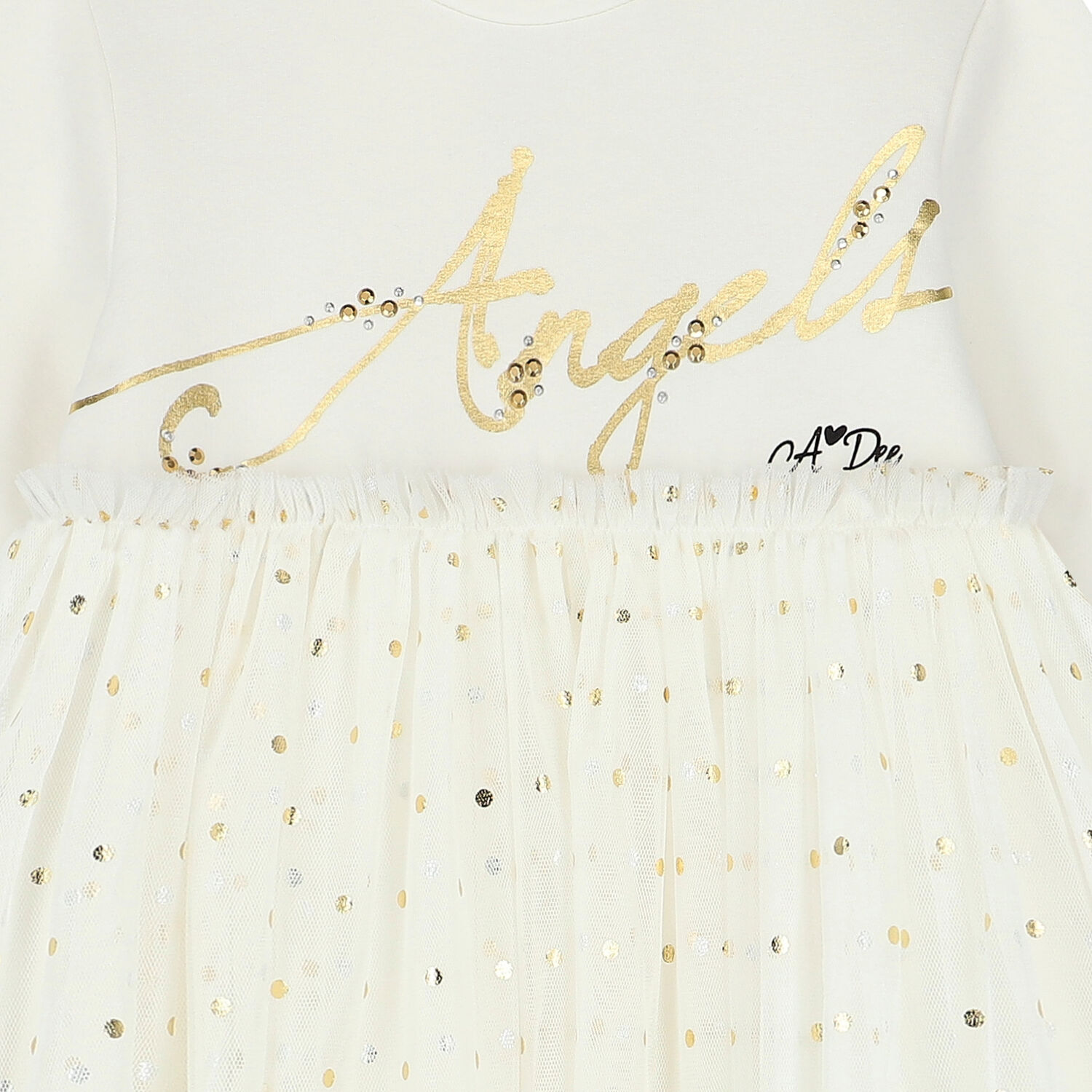 Girls Ivory & Gold Dress, 1, hi-res