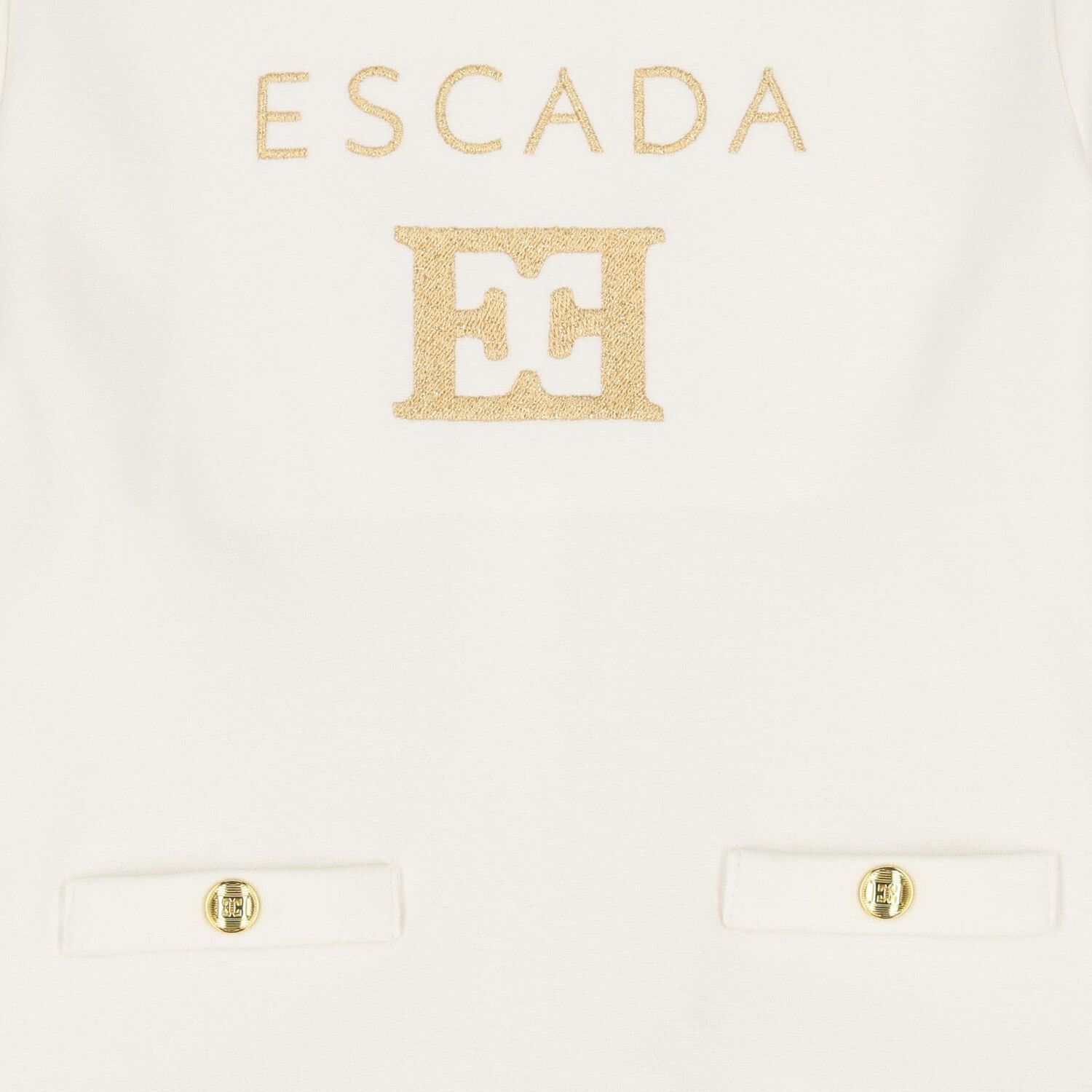 Younger Girls Ivory & Gold Logo Dress, 1, hi-res