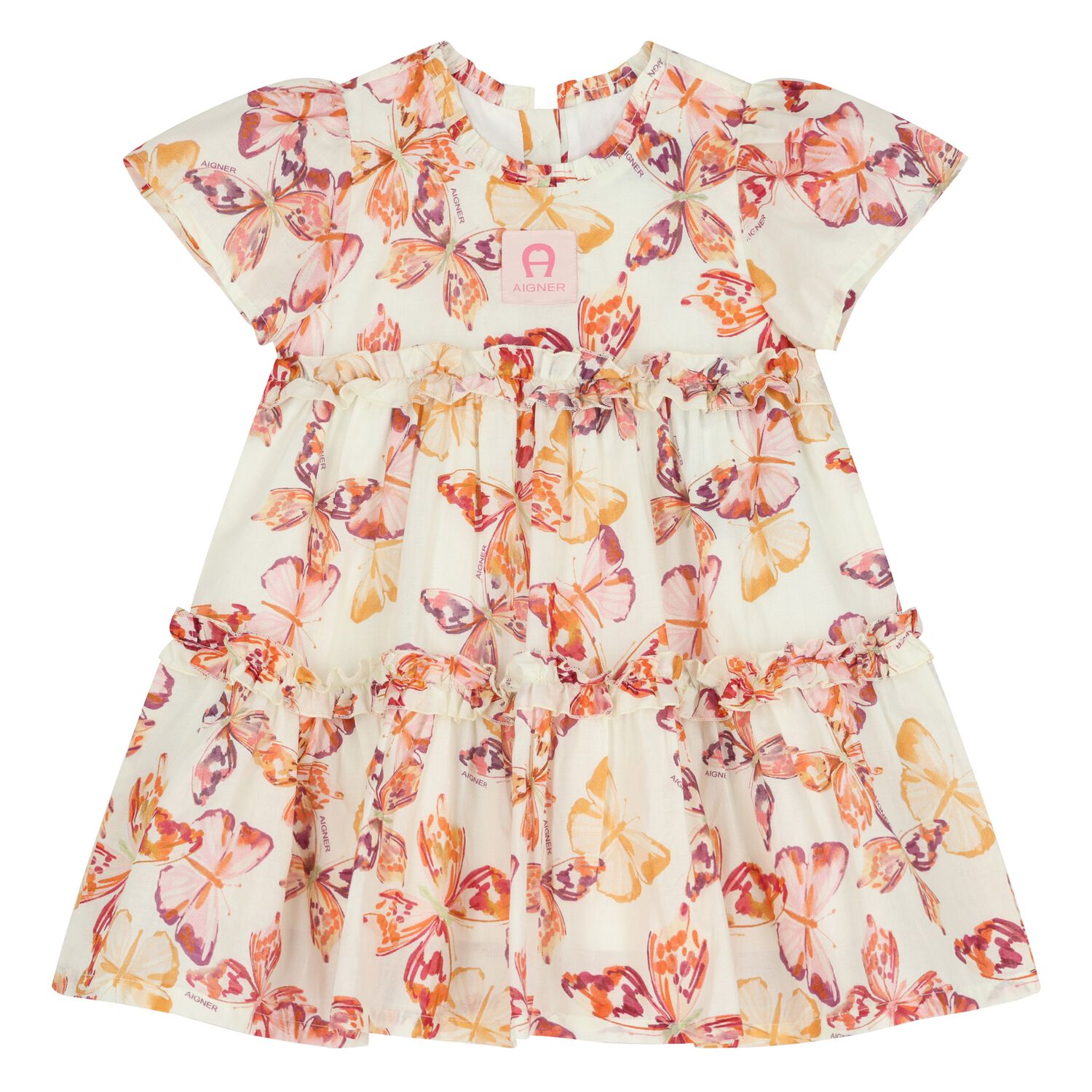 Younger Girls Ivory & Pink Butterflies Logo Dress, 3, hi-res