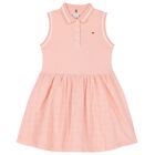 Girls Pink Cotton Broderie Polo Dress, 1, hi-res